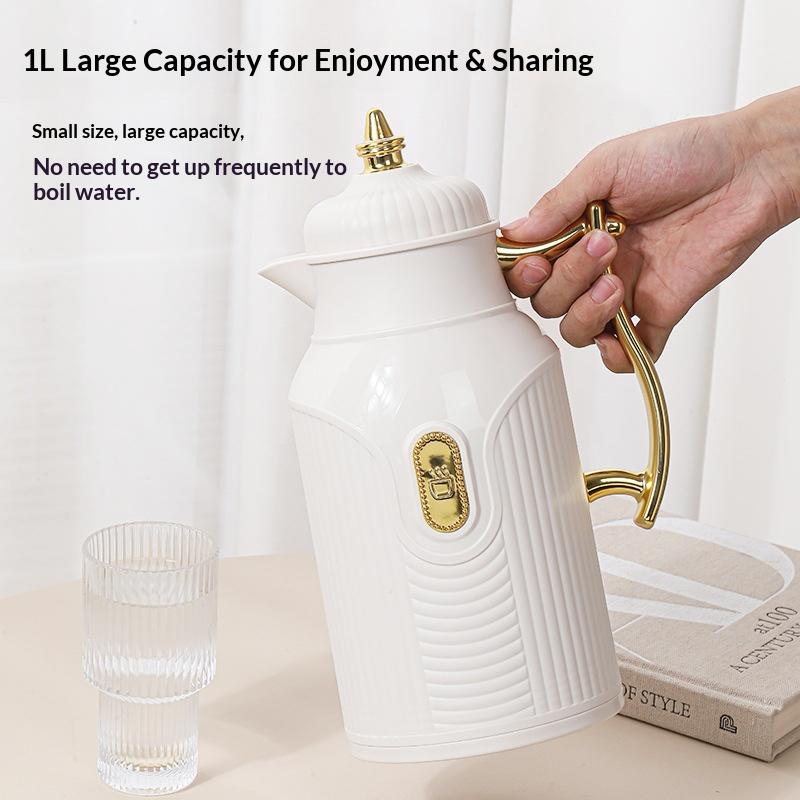 

Middle Eastern Thermos Flask, Hot Water Bottle, Press-type Glass Inner Liner Thermos Flask, Arab-style Thermos Flask 1000ml білий