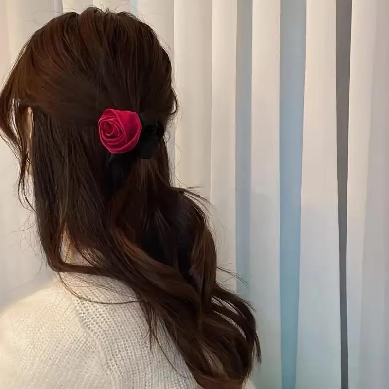 French Stain Rose Flower Elastic Hairbands Women Girls Hair Ropes Ties Flower Hair Scrunchies Ponytail Holder Hair Accessories