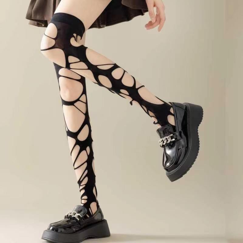 Women's Fashion Punk Gothic Style Personalized Ripped Fishnet Socks