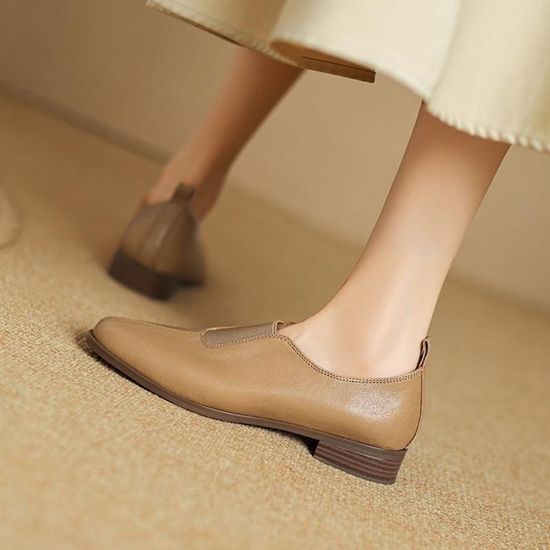Fashion NEW Spring/Autumn Women Loafers Round Toe Chunky Heel Shoes Genuine Leather Shoes for Women Concise Splicing Slip-on Women Pumps