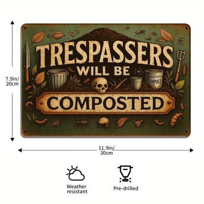 Vintage Metal Sign 'Trespassers Will Be Fertilized' - Perfect for Home, Garden, or Commercial Decor