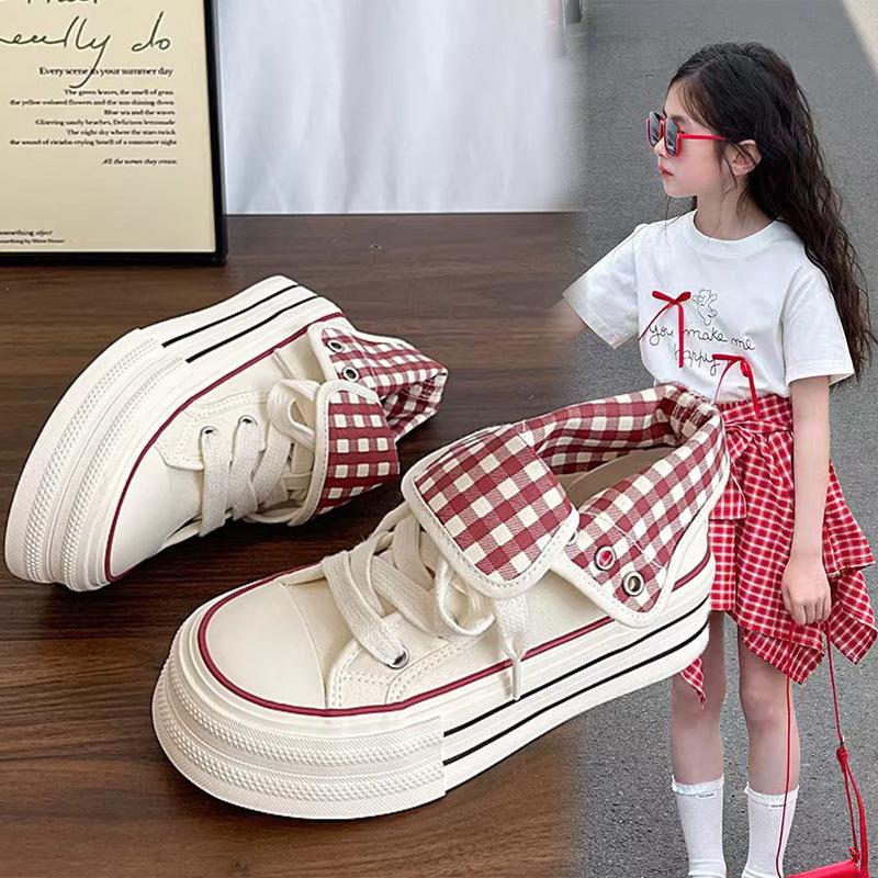 Red platform high-top cloth shoes girls new chic versatile niche explosion super fire casual two wear board shoes