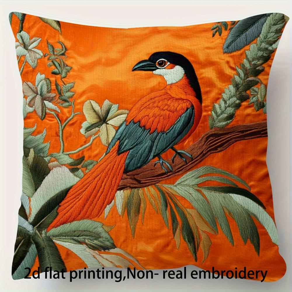 2D Flat- Vintage Tropical Bird Throw Pillow Cover Orange Jungle Botanical Decorative Cushion Case For Home Living Room Bedroom