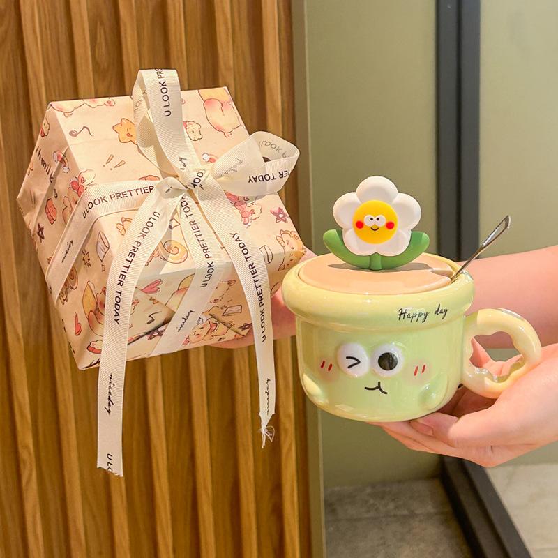 Graduation gift cute hand-painted flower cup for classmates, teacher ceramic cup coffee water cup mug souvenir gift