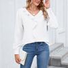 Women's Fashionable Casual  Long Sleeved V-neck Pleated Ruffle Edge Shirt Pullover Top