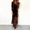 European and American Evening Dress Golden Velvet Long Dress Elegant Dress Slim Fit