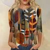 Women's Fashion Casual Round Neck Three-quarter Sleeve Retro Floral Print T-shirt Top