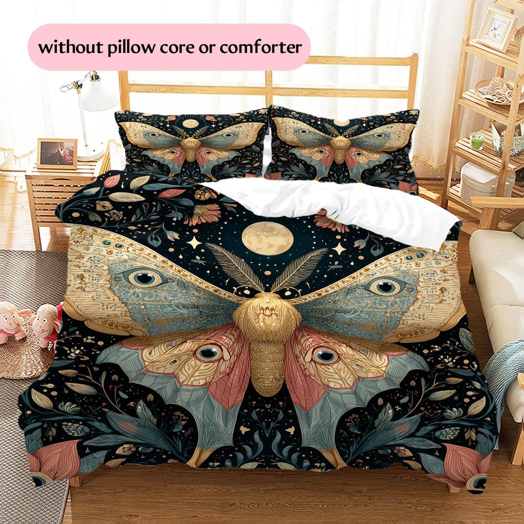 Moon Butterfly  Pattern Bedding Quilt Set Quilt Cover Pillowcase Home Decoration  Gift (1 * duvet cover + 2 * pillowcase, without core)