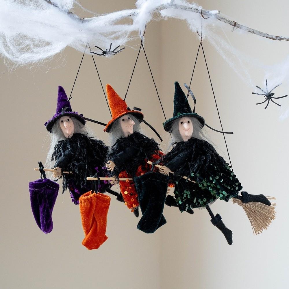 Witch Hat Broomstick Witch Ornament Gothic Broomstick Girl Doll Ghost Witch Pendant  Indoor Decor