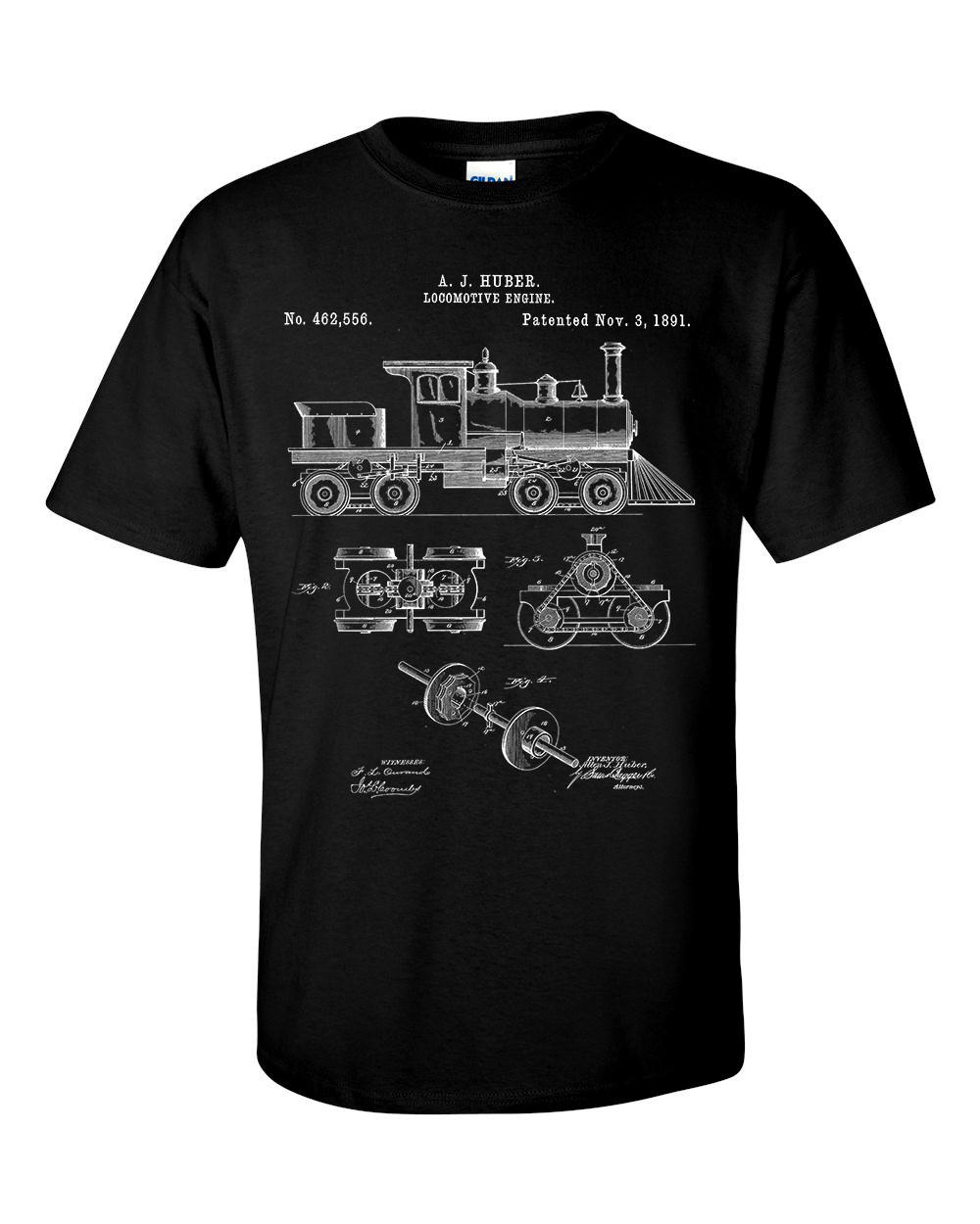 Steam Engine Locomotive Train T-shirt Patent Blueprint S