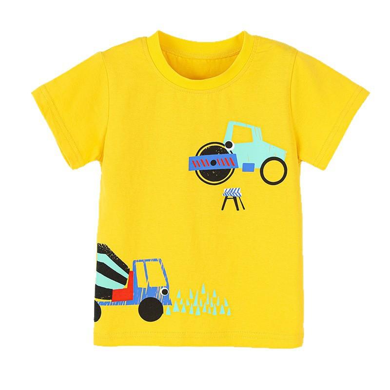 

Summer boys short-sleeved T-shirt, children s pull-over with construction vehicle print, round-neck sports top for younger children 140cm(8Y) жовтий
