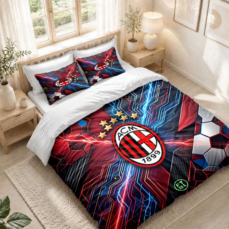 Bedding Set 1 Duvet Cover 2 Pillowcases AC Milan Print Bedroom Home Decoration