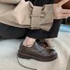 Sheepskin Version~ Leather Thick Heel Retro Pleated Small Leather Shoes Women's British Lace-up Platform Oxford Shoes Loafers Single Shoes