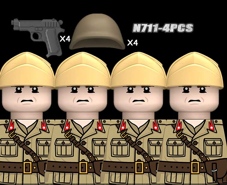 MOC WK2 Italienische Soldaten Figuren Bausteine Italien Armee Infanterie Offizier Waffen Pistole Umhang Helme Panzerkanone Steine Spielzeug