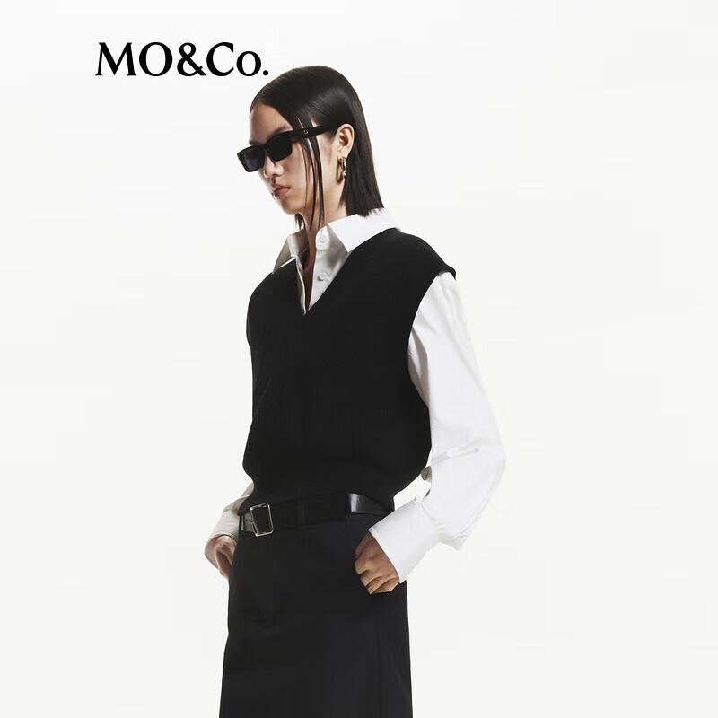 MO&Co. Black Wool Blend Vest & White Shirt Two-Piece Set