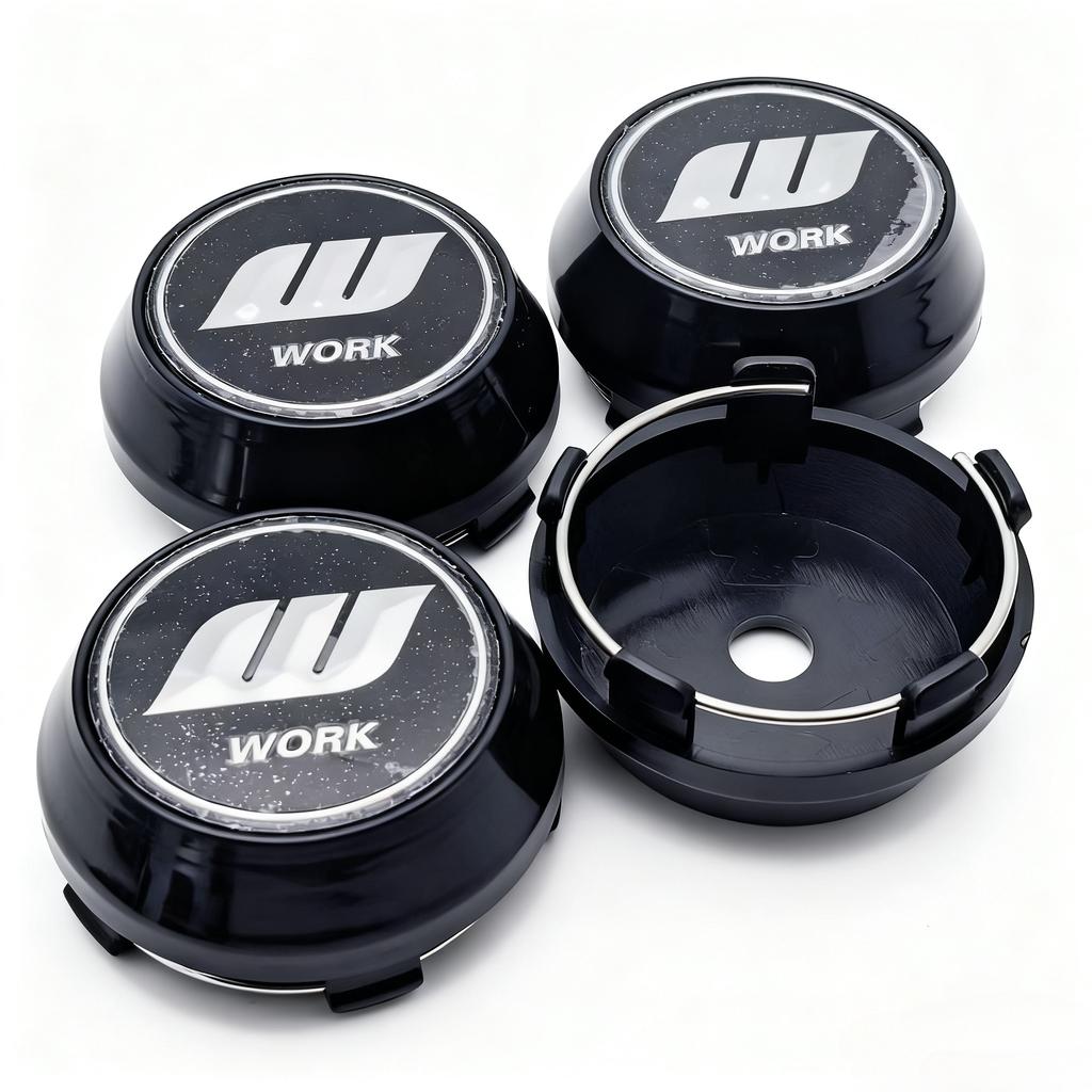 4pcs Black Silver W Work Logo Emblem Car Wheel Center Caps High Cap 60MM 56MM Wheels Hub Rim Hubcaps Cover Replace Accessories