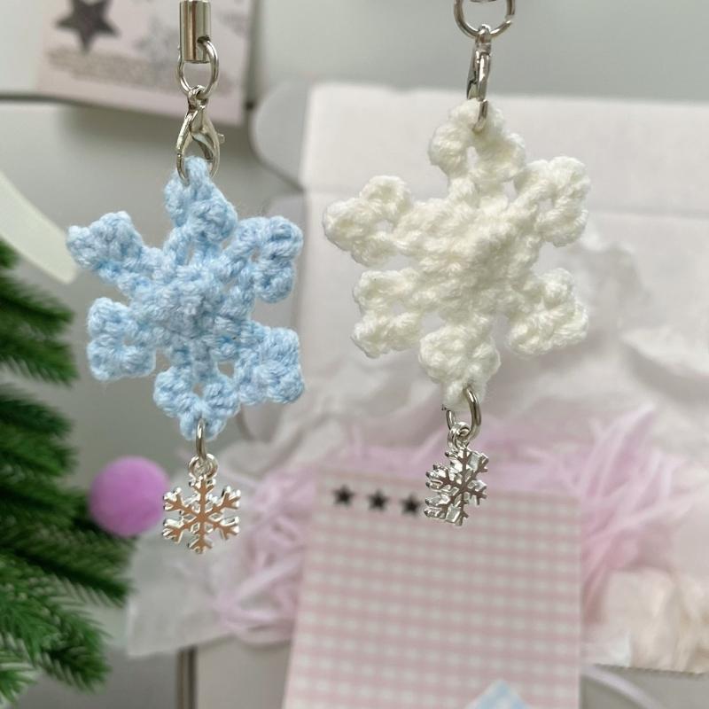 Holiday Gift Handcrafted Snowflake Keychain Yarn Phone Lanyard Christmas Decoration Elegant Women Keyring