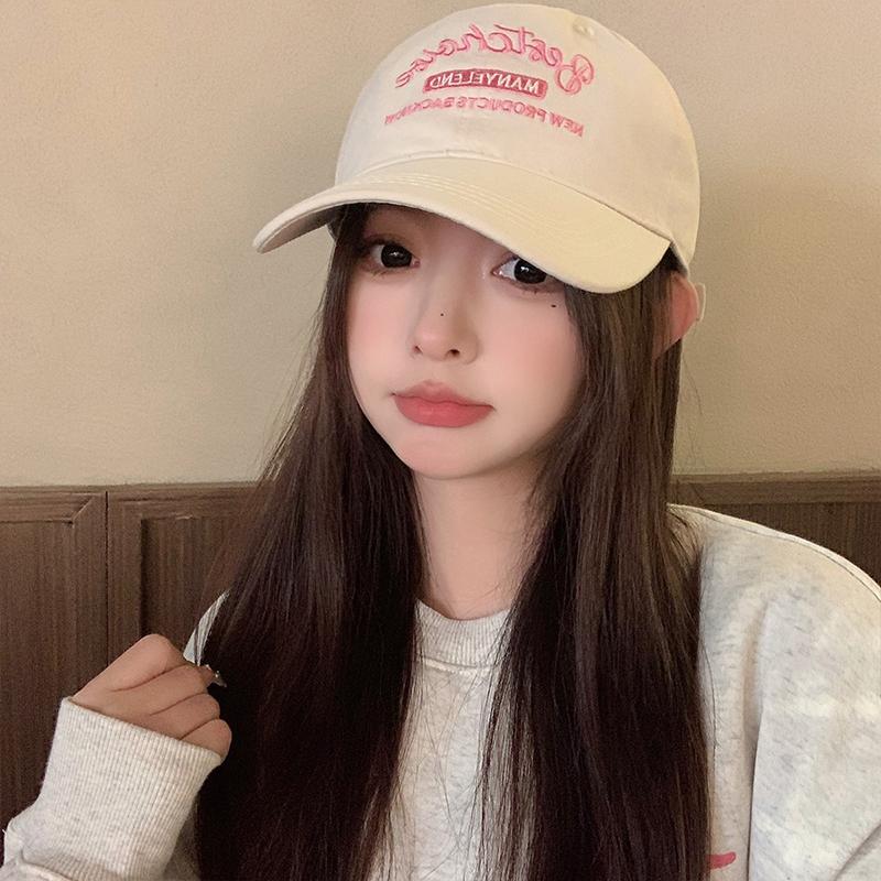 Women Pink Embroidery Baseball Cap Soft Cotton Snapback Sunshade Peaked Hat Female Girl JK Korean Y2K Outdoor Sport Visors Hats