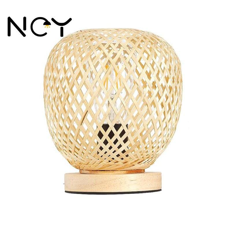 Bamboo and Rattan Farmhouse Style Table Lamp for Bedside, Office, Cafe, or Bar.