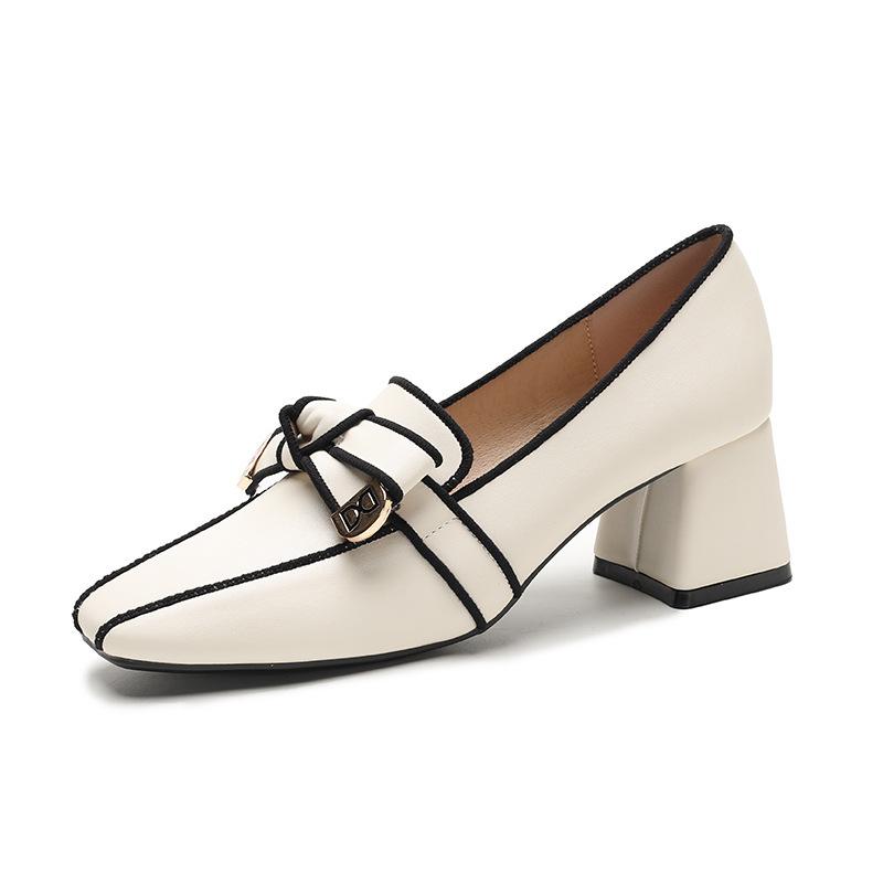 

Кожаные балетки для женской обуви Хуэйчжоу Su Yinyin те же одинарные туфли французские весенние новые квадратный носок высокие каблуки женские 34 абрикосовый