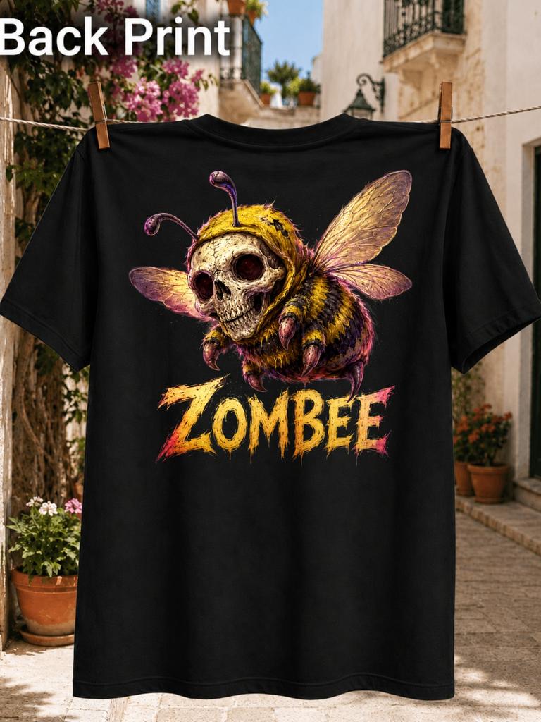 Zombee Headed Bumblebee With Dark Fantasy Wings Yellow And Purple Insect Art And Bold Horror Word Unisex All Tshirt
