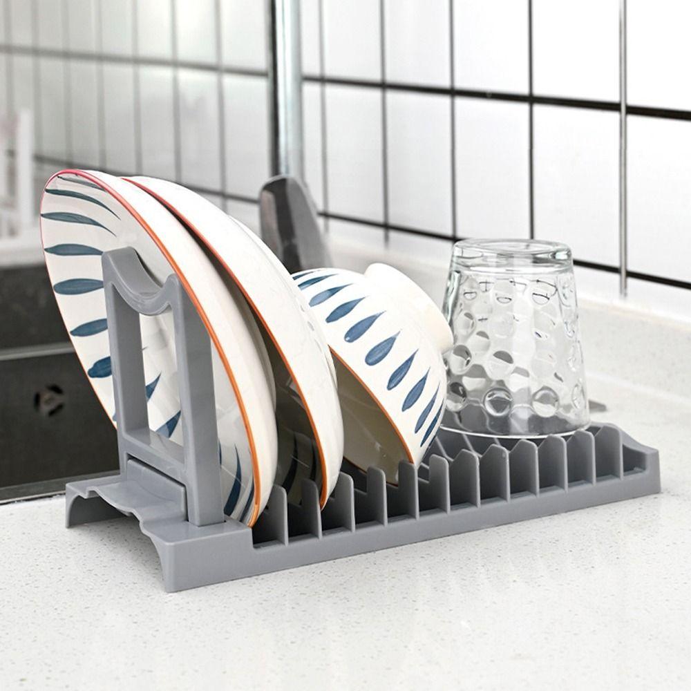 Grey White Bowl and Plate Drain Storage Rack Folding Tableware Storage Rack  Kitchen Supplies