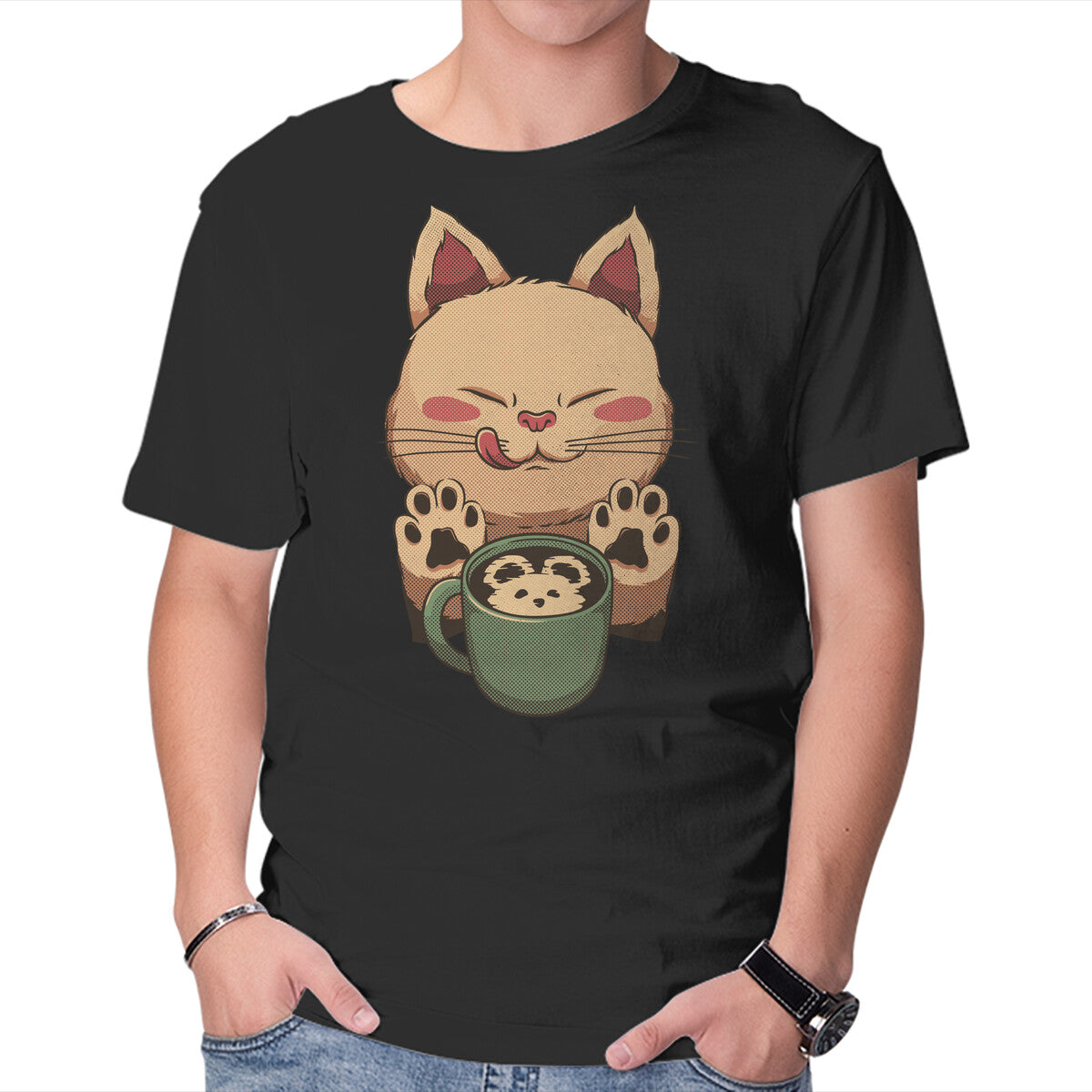 Unisex Crew Neck T-Shirt Kitty Latte Graphic Short Sleeve Casual Tee XL