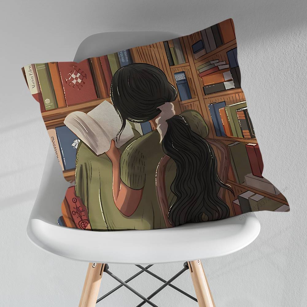 Read Book illustration Pillowcase for Sofa Room Office Decor Printing Merchandise AllMatch Cushion Cover