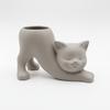Gray Flowerpot In the Shape of a Stretching Cat for Succulents and Cacti