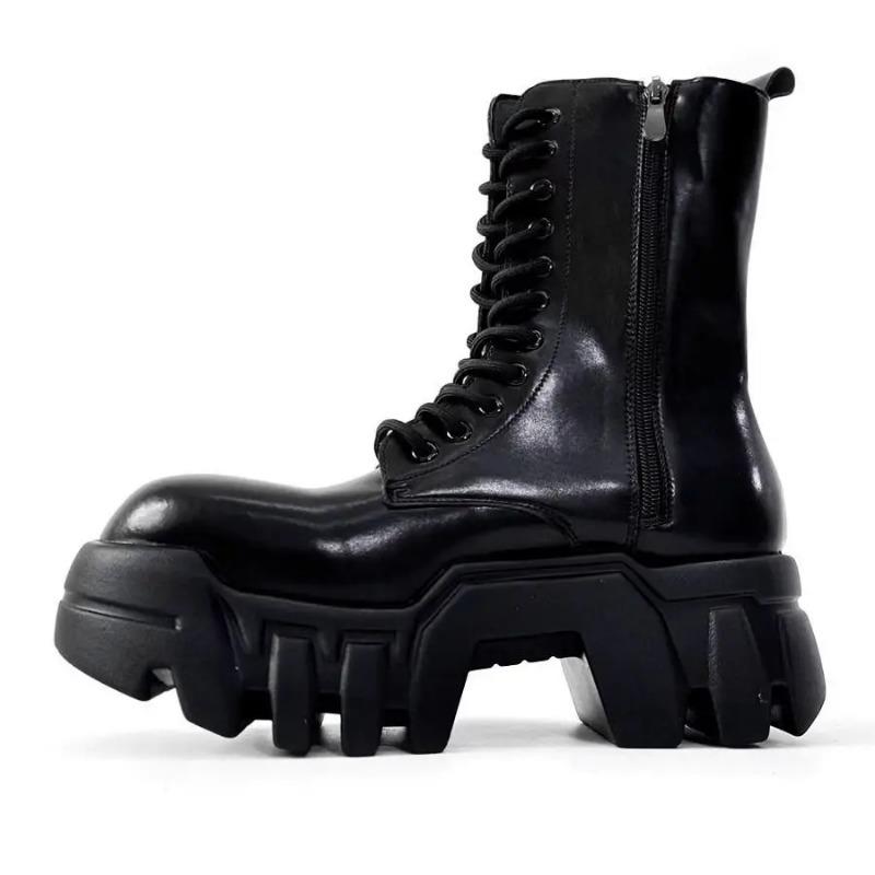 Fashion 2025 High Top Men's and Women's Platform Tank Long Tube Tide Big Head Inner Heightening Locomotive Bulldozer Boots
