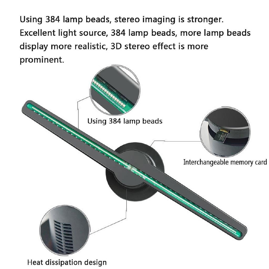 New 3D LEDs 384 Lamp Beads HD Remote Hologram Fan Projector Advertising Display WIFI Holographic Display Player 16W-32W