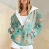 Women's Long Sleeve Christmas Print With Pockets Cardigan Zipper Hooded Sweatshirt Jacket