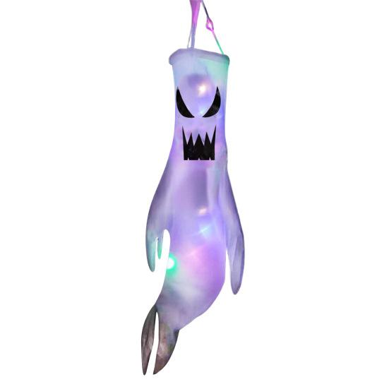 43 Inch Halloween Ghost Windsock Flags with LED Lights Outdoor Hanging Scary Light Up Ghost Wind Socks for Tree Yard Porch Garden Decor