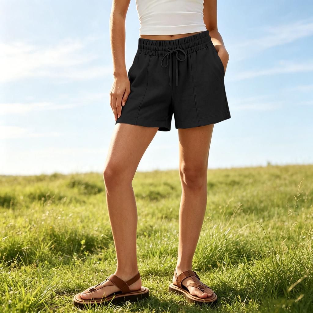 Women Drawstring Waist Casual Shorts with Pockets Relaxed Fit Lightweight Elastic Lounge Shorts for Daily Wear