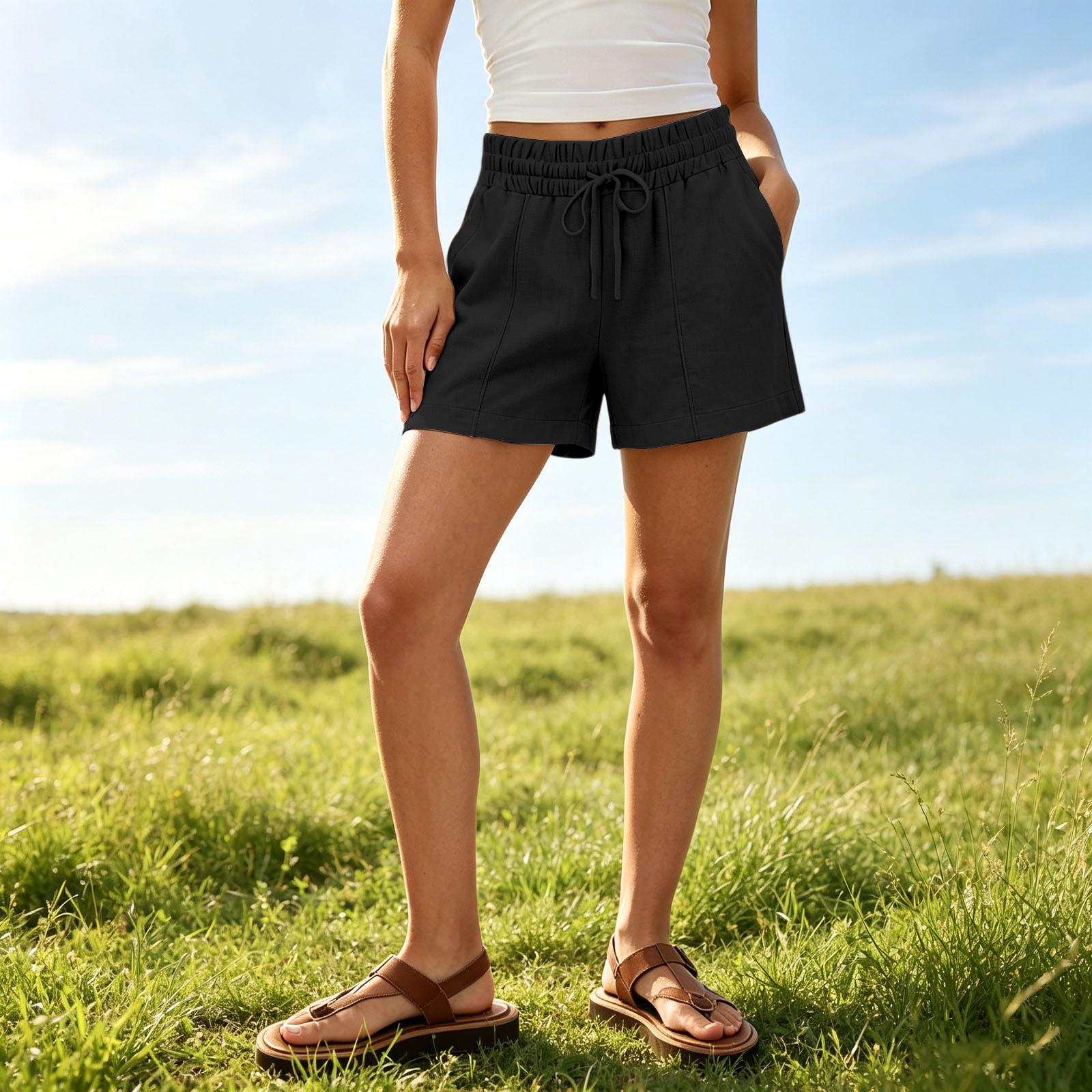

Women s Linen Casual Pants Elastic Waistban Versatile Business-casual Pants With Pockets XL чёрный