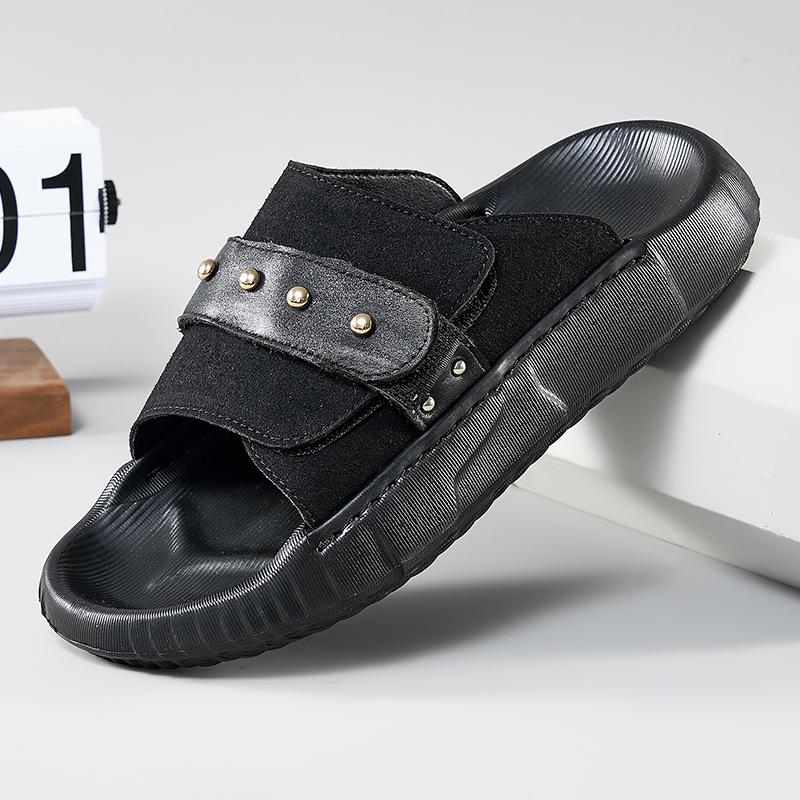 Fashion Summer New Men Punk Rivet Suede Leather Casual Shoes Breathable Beach Sandals Outdoor Slippers