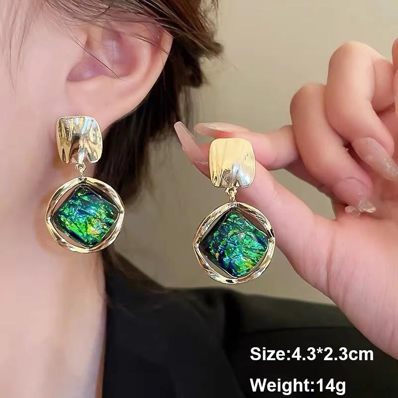 Green Hanging Earrinsg for Women Luxury Crystal Wedding Jewelry Imitation Pearl Drop Earrings new trend boucle oreille