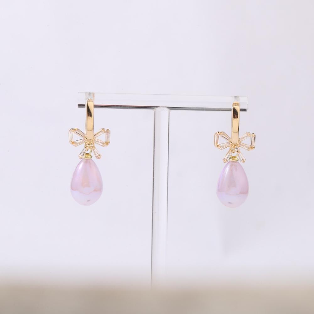 1 Pair Fashion Drop Shape Imitation Pearl Dangle Earrings For Women Cubic Zirconia Bow Tie Jewelry Wedding Accessories
