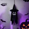 Lighted Ghost Wizard Pendant for Yard Halloween Hanging Decor with Hat LED Light Up Outdoor Decorations Windsock Porch Yard Spooky Fabric