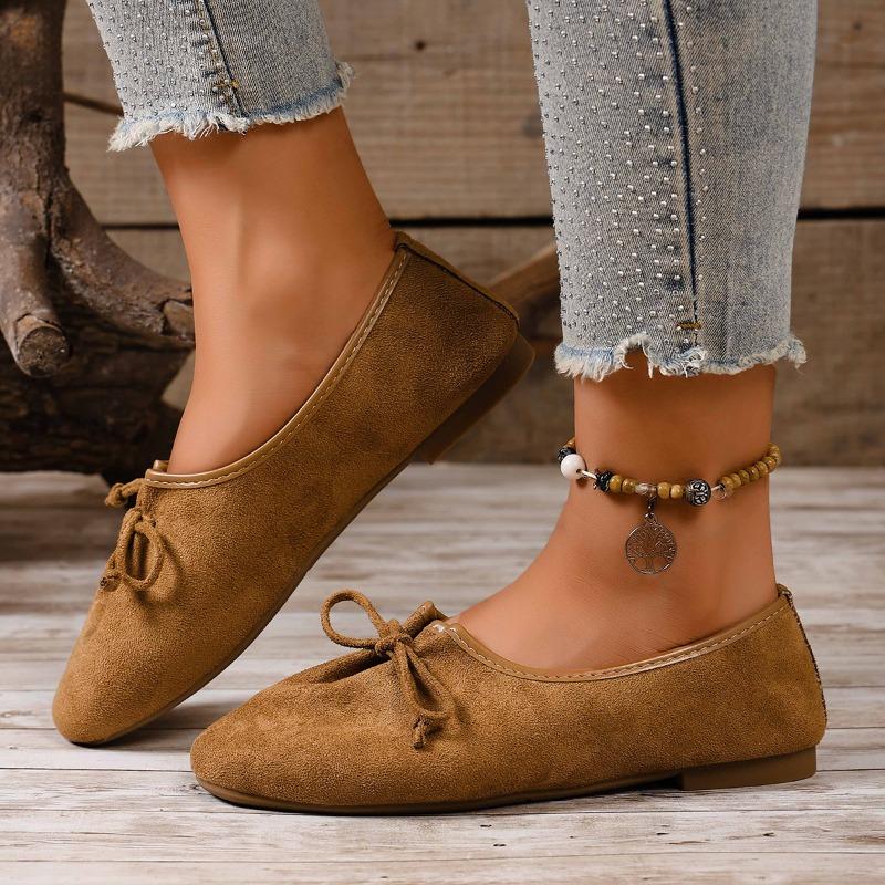 Fashion Flannelette Single Shoes Women's Fashion Round Toe Pleated Bow Soft Sole Non-Slip Low Top Shoes