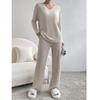 Western Style Spring and Autumn New Cross-Border V-neck Solid Sunken Stripe Loose Long Sleeves Shirt Trousers Casual Two-piece Suit Women Clothes