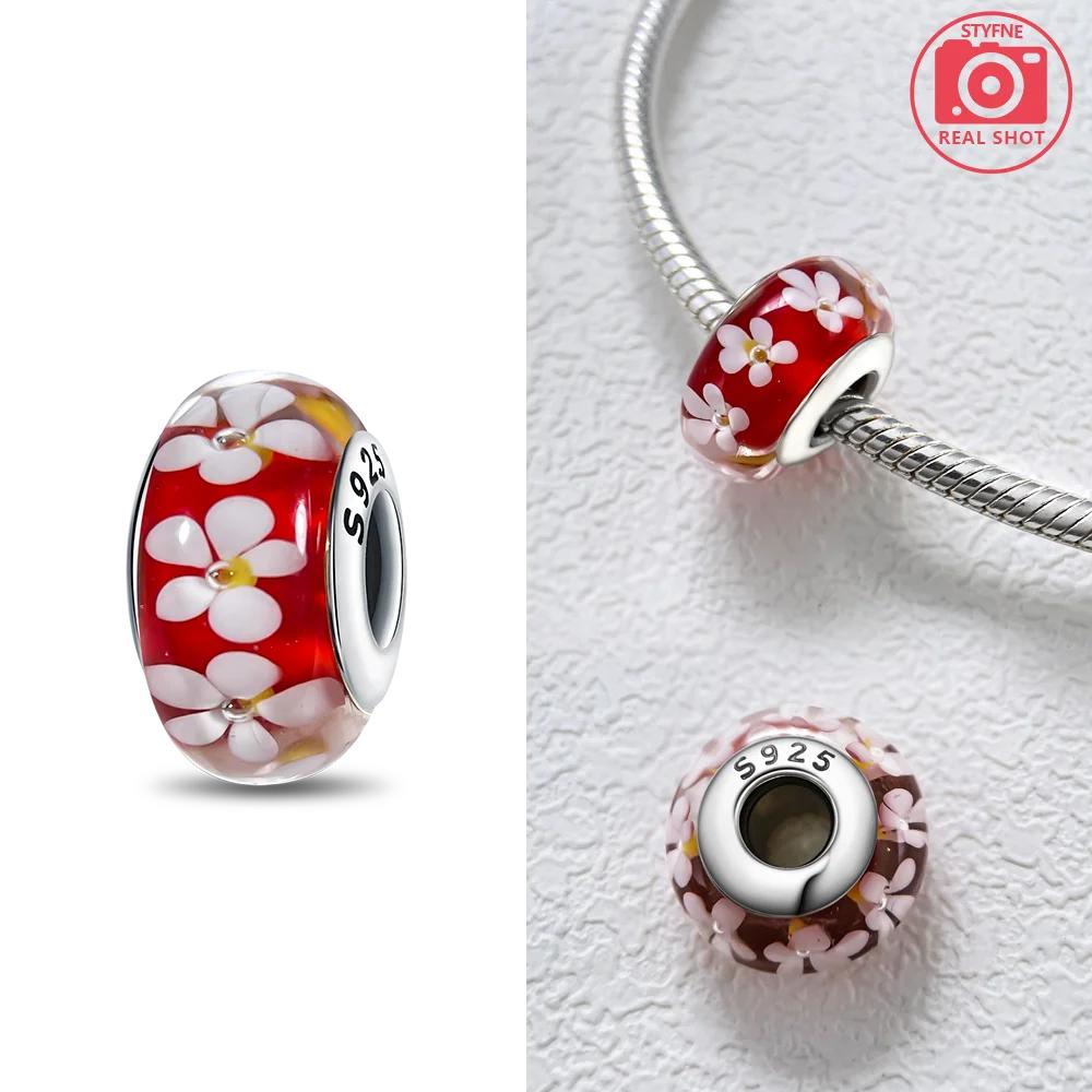 925 Silver Bracelet Women Diy Jewelry Gift Accessories Charms Beads Pink Murano Glass Blue Flower Butterfly Beads