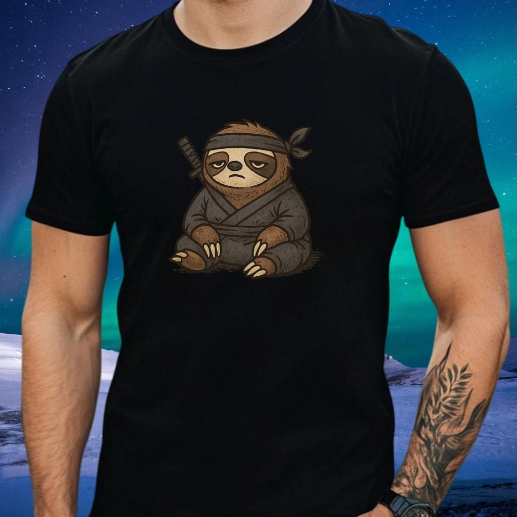 T-Shirt Herren Ninja Faultier Chillt Motiv Baumwolle Größe S bis 5XL