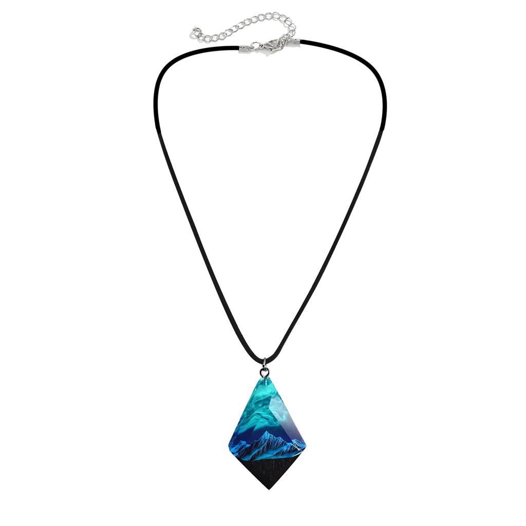 Handcrafted Necklace Adornment with Enchanting Landscape Inside Eye Catching Neckchain with Glow Snow Mountain Pendant