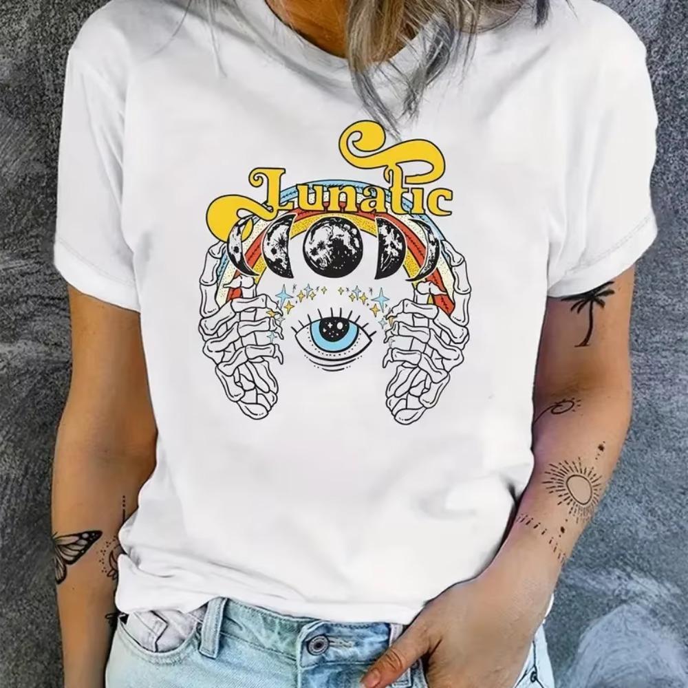 Eye Kawaii Print T-Shirt For Every Day Gifts, Crew Neck Short Sleeve T-Shirt, Casual Every Day Tops, Women's Clothing
