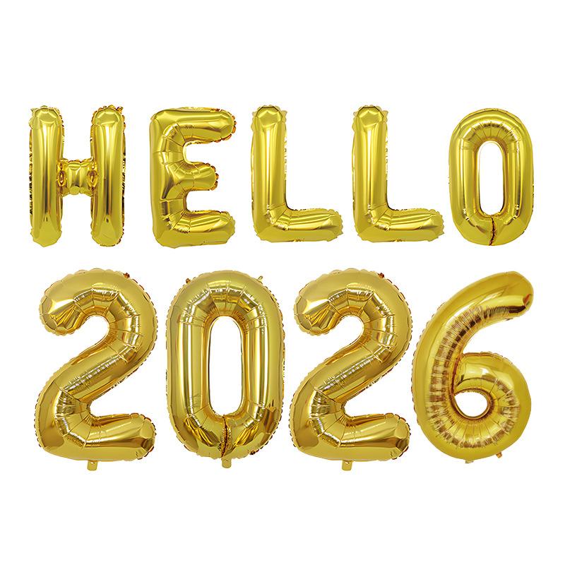 Hello 2026 Happy New Year Metallic Foil Balloons Festive Decor For Parties Home Decoration