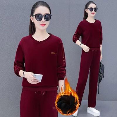 Velvet and Thickened Winter Double-sided Gold Velvet Style Sportswear Suit Women's Sweatshirt Two-piece Set