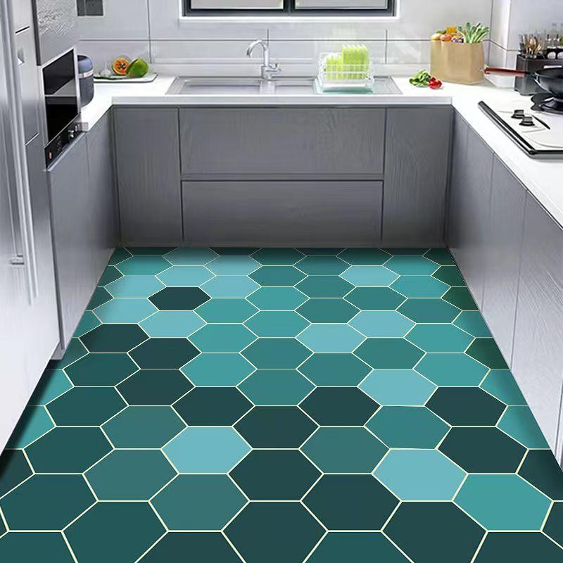 Kitchen Carpet Anti-fouling Oil-proof Grid Floor Mat Scrubbable Waterproof PVC Leather Balcony Bathroom Non-slip Rug