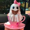 1/2Pcs Halloween Reading Ghost Figurine Pink Teacup Ghost Statue Resin Sculpture Home Office Holiday Party Desktop Decoration Ornament