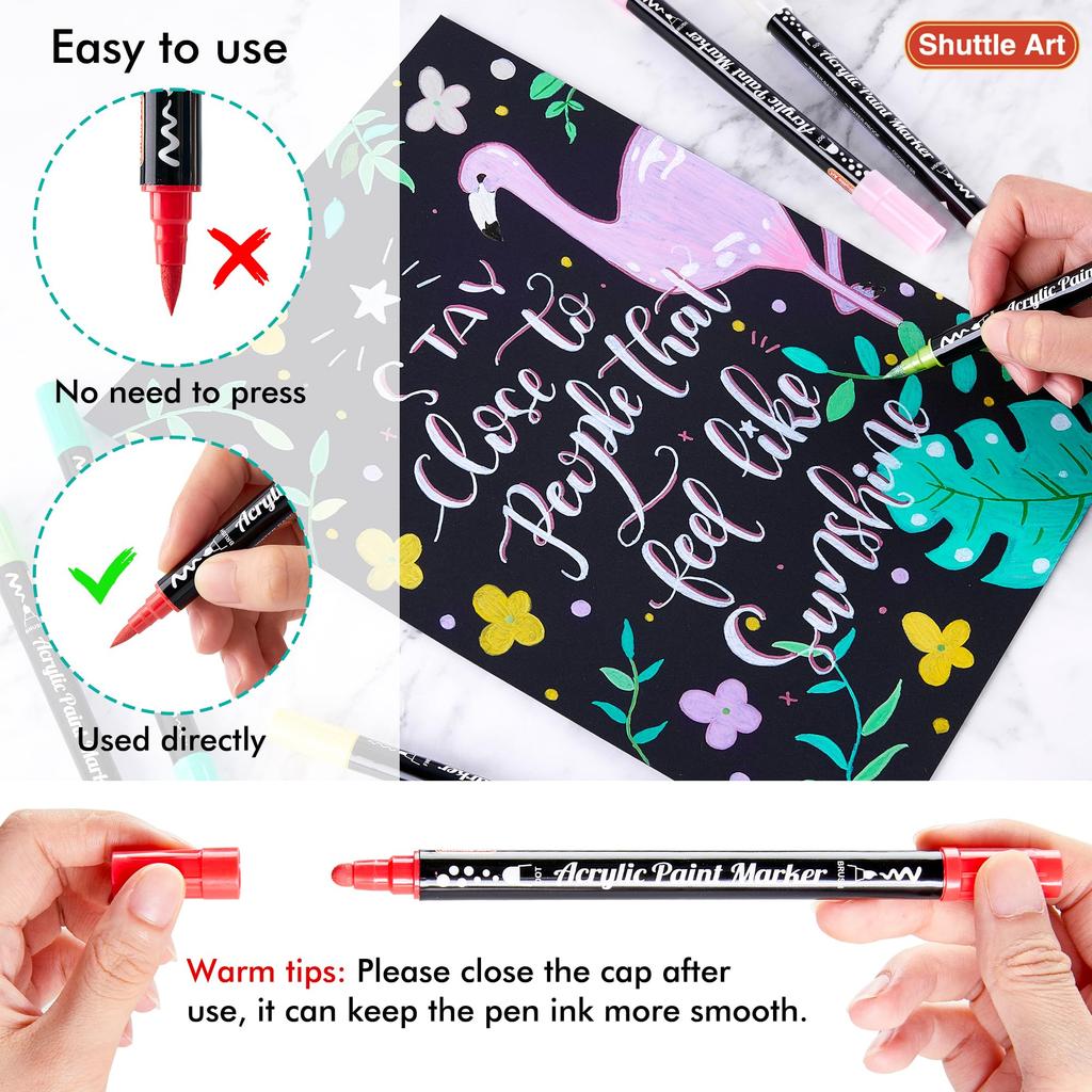 Shuttle Art Acrylic Dot Brush Tip Twin Paint Metallic Suitable for and Ideal for Handmade Art and Markers, & Pen, 36-Color Set, Water-Based Markers,